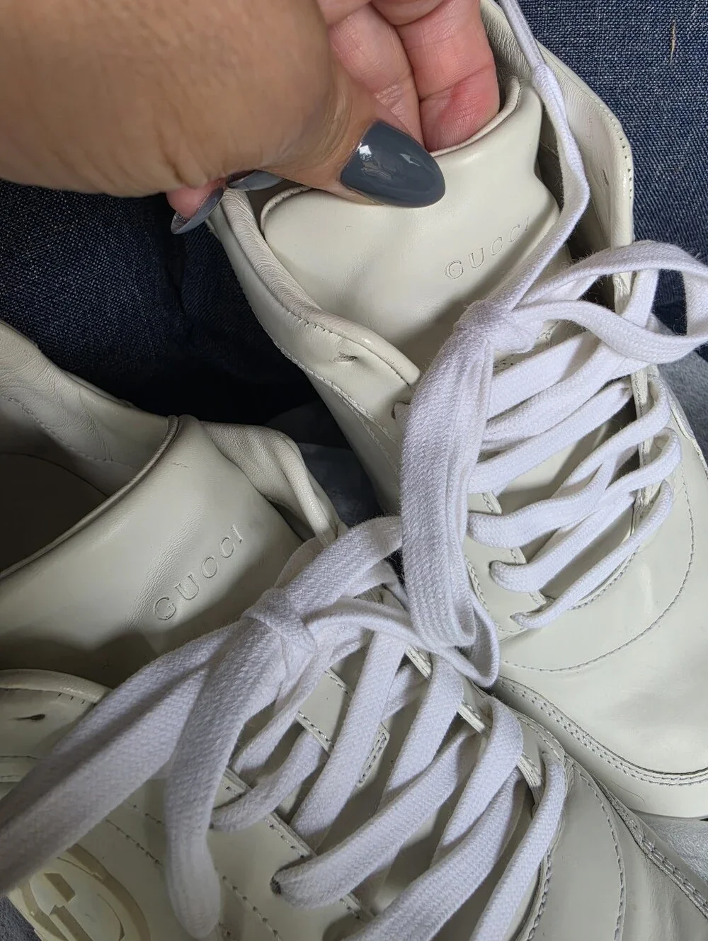 Authentic Gucci GG White Leather Men's Sneakers Shoes